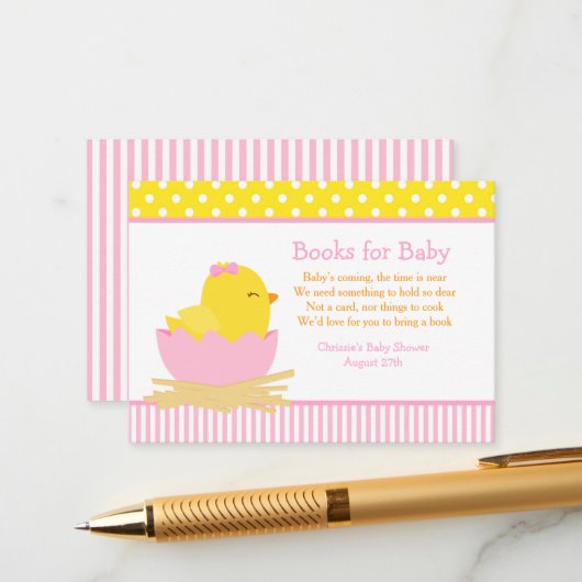 かわいい女の子のシックなブックリクエストへ赤ちゃんシャワー エンクロージャーカード (正面/裏面インサイチュ)