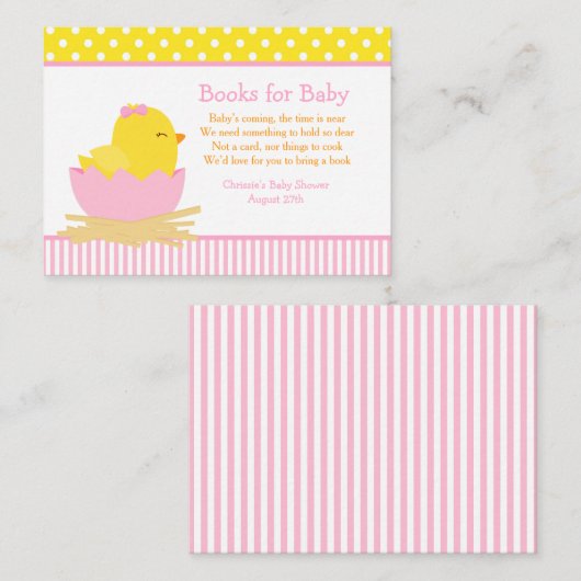 かわいい女の子のシックなブックリクエストへ赤ちゃんシャワー エンクロージャーカード (正面/裏面)