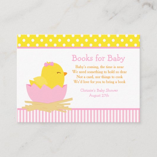 かわいい女の子のシックなブックリクエストへ赤ちゃんシャワー エンクロージャーカード (正面)