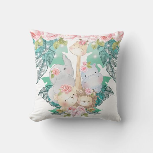 かわいい女の子のジャングル動物 クッション (正面)