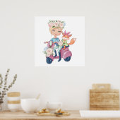 かわいい女の子のスクーターとリトルキツネポスター ポスター (キッチン)