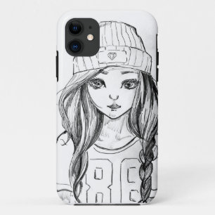 かわいい女の子のスケッチの電話箱 iPhone 11 ケース