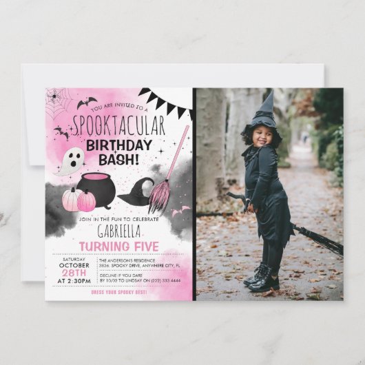 かわいい女の子のスプークタキュラハロウィーンの誕生日写真 招待状 (正面)