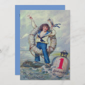 かわいい女の子のセーラー救命浮環投げ輪 招待状 (正面/裏面)