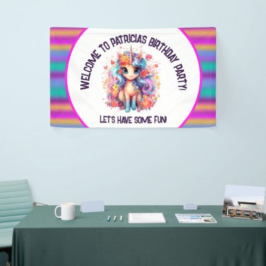 かわいい女の子のハッピーバースデーユニコーン 横断幕 (トレードショー)