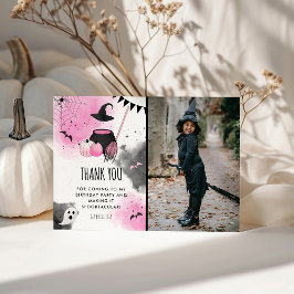 かわいい女の子のハロウィン誕生日写真 サンキューカード