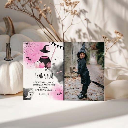 かわいい女の子のハロウィン誕生日写真 サンキューカード