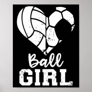 かわいい女の子のハート 楽しい サッカー バレーボール ガール ポスター