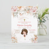 かわいい女の子のバイブル最初の聖なる聖餐式ピーチフローラ 招待状 (スタンド正面)