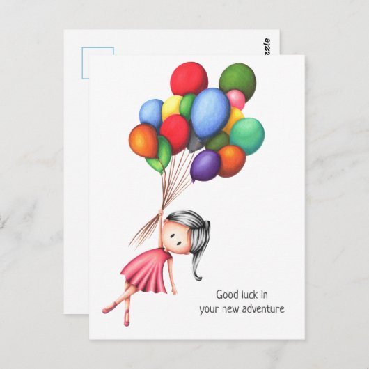 かわいい女の子のバルーンパーソナライズされた別れ ポストカード (正面/裏面)