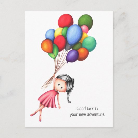 かわいい女の子のバルーンパーソナライズされた別れ ポストカード (正面)