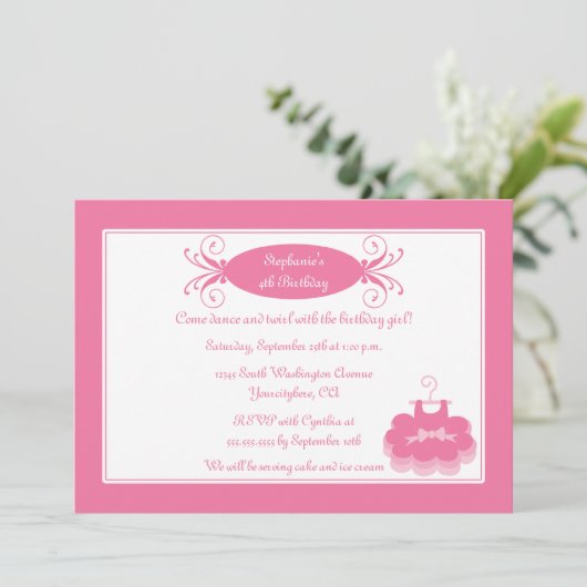 かわいい女の子のバレリーナの誕生日のパーティの招待状 招待状 (スタンド正面)