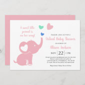 かわいい女の子のバーチャルシャワーエレファントピンク 招待状 (正面/裏面)