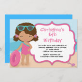 かわいい女の子のビーチパーティー誕生日パーティーの招待状 招待状 (正面/裏面)