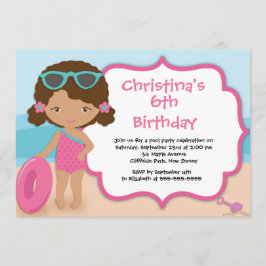 かわいい女の子のビーチパーティー誕生日パーティーの招待状 招待状