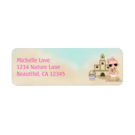 かわいい女の子のビーチベビーとサンドキャッスルアドレス ラベル