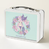 かわいい女の子のビーチ人魚の名前を追加 メタルランチボックス (裏面)