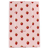 かわいい女の子のピンクのいちご柄 ミディアムペーパーバッグ (正面)