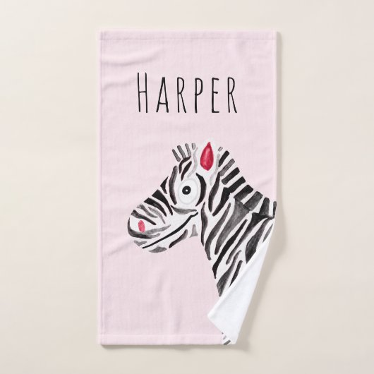 かわいい女の子のピンクの水色ゼブラサファリベビーキッズ バスタオルセット (ハンドタオル)