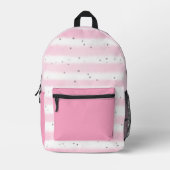 かわいい女の子のピンクの白いストライプドット プリントバックパック (正面)