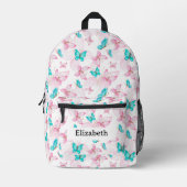 かわいい女の子のピンクの蝶 プリントバックパック (正面)