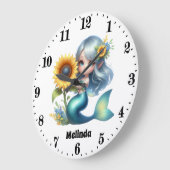 かわいい女の子のファンタジーマーメイドの名前を追加 ラージ壁時計 (傾斜)