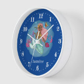 かわいい女の子のファンタジーマーメイド名を追加Large Clock 壁時計 (傾斜)