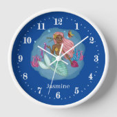 かわいい女の子のファンタジーマーメイド名を追加Large Clock 壁時計 (正面)