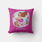 かわいい女の子のファンタジーマーメイド追加の名前装飾用クッション クッション (正面)