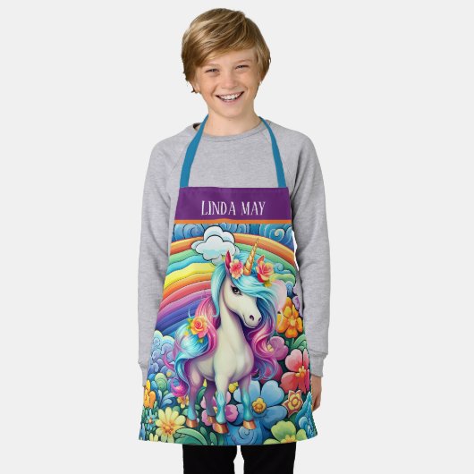 かわいい女の子のファンタジーユニコーン追加の名前 エプロン (着用した状態)