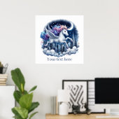 かわいい女の子のファンタジーユニコーン追加文字 ポスター (ホームオフィス)