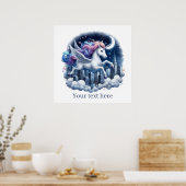 かわいい女の子のファンタジーユニコーン追加文字 ポスター (キッチン)