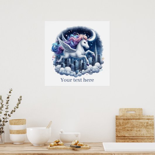 かわいい女の子のファンタジーユニコーン追加文字 ポスター (キッチン)