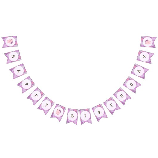 かわいい女の子のブタのハッピーバースデーの旗布 バンティングフラッグ (全)