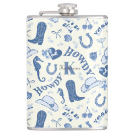 かわいい女の子のブルーコーストカウガールネームモノグラム フラスク