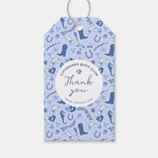 かわいい女の子のブルー沿岸カウガールストライプありがとう ギフトタグ (正面)