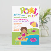 かわいい女の子のプールを囲んでのパーティの誕生日の招待状 招待状 (スタンド正面)