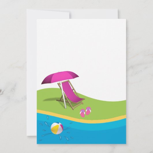 かわいい女の子のプールを囲んでのパーティの誕生日の招待状 招待状 (裏面)