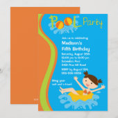 かわいい女の子のプールパーティー誕生日招待状 招待状 (正面/裏面)