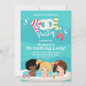 かわいい女の子のプールパーティー 子供の誕生日招待状 招待状 (正面)