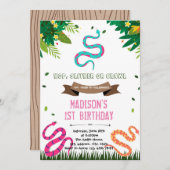 かわいい女の子のヘビの誕生日の爬虫類の招待 招待状 (正面/裏面)