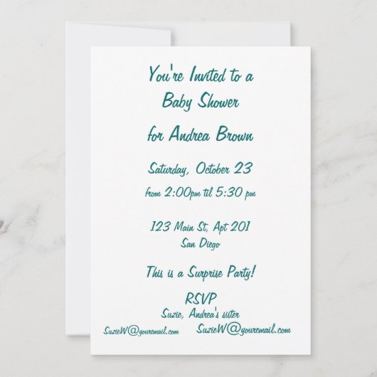 かわいい女の子のベビーのアヒルのシャワーの招待状 招待状 (裏面)