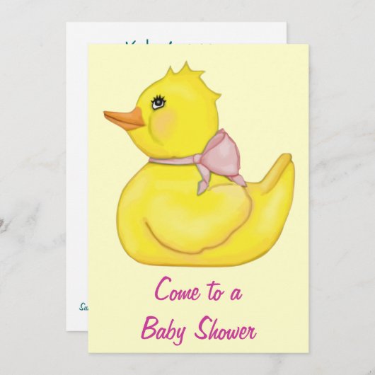 かわいい女の子のベビーのアヒルのシャワーの招待状 招待状 (正面/裏面)