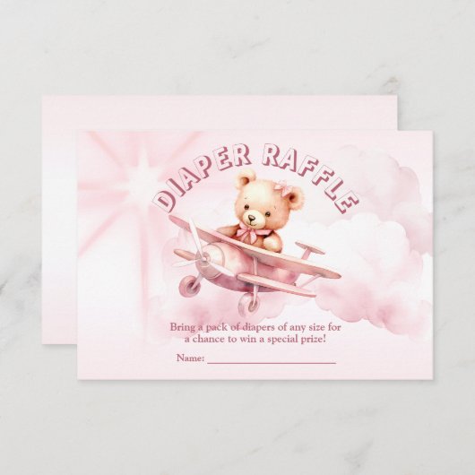 かわいい女の子のベビークマパイロットピンク飛行機の美しい エンクロージャーカード (正面/裏面)