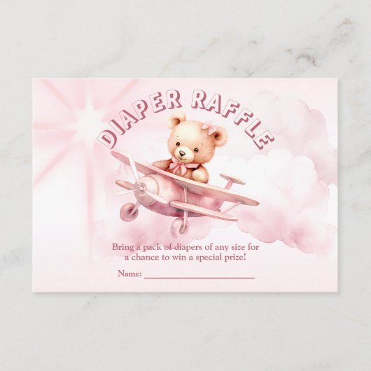 かわいい女の子のベビークマパイロットピンク飛行機の美しい エンクロージャーカード (正面)