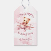 かわいい女の子のベビークマパイロットピンク飛行機の美しい ギフトタグ (正面)