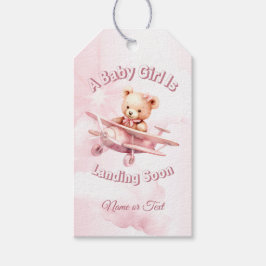 かわいい女の子のベビークマパイロットピンク飛行機の美しい ギフトタグ