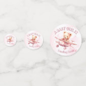 かわいい女の子のベビークマパイロットピンク飛行機の美しい コンフェッティ (裏面)