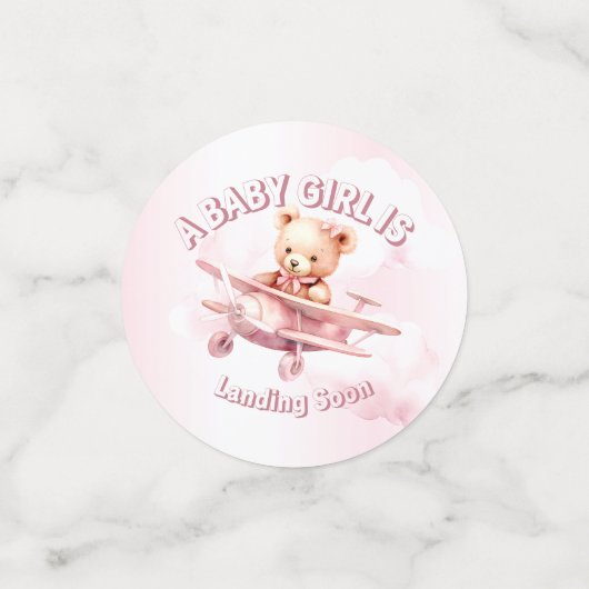 かわいい女の子のベビークマパイロットピンク飛行機の美しい コンフェッティ (スモール正面)