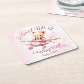 かわいい女の子のベビークマパイロットピンク飛行機の美しい スクエアペーパーコースター (アングル)